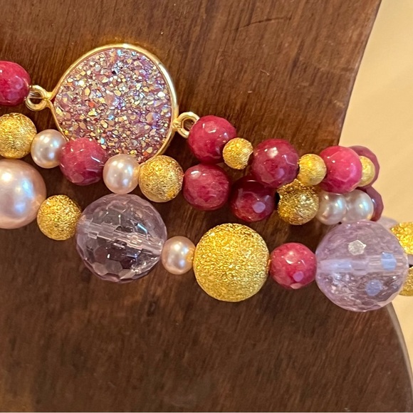 Beaded bracelets 3 strands. Stretchy stackable handmade - Picture 2 of 6